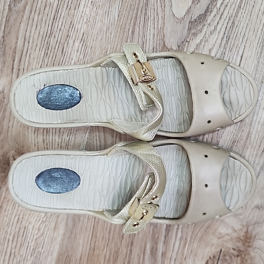 Dr Scholls Original Asana Buckle Open Toe Slide On Grey Heels Feel Good Shoes - Picture 4 of 13